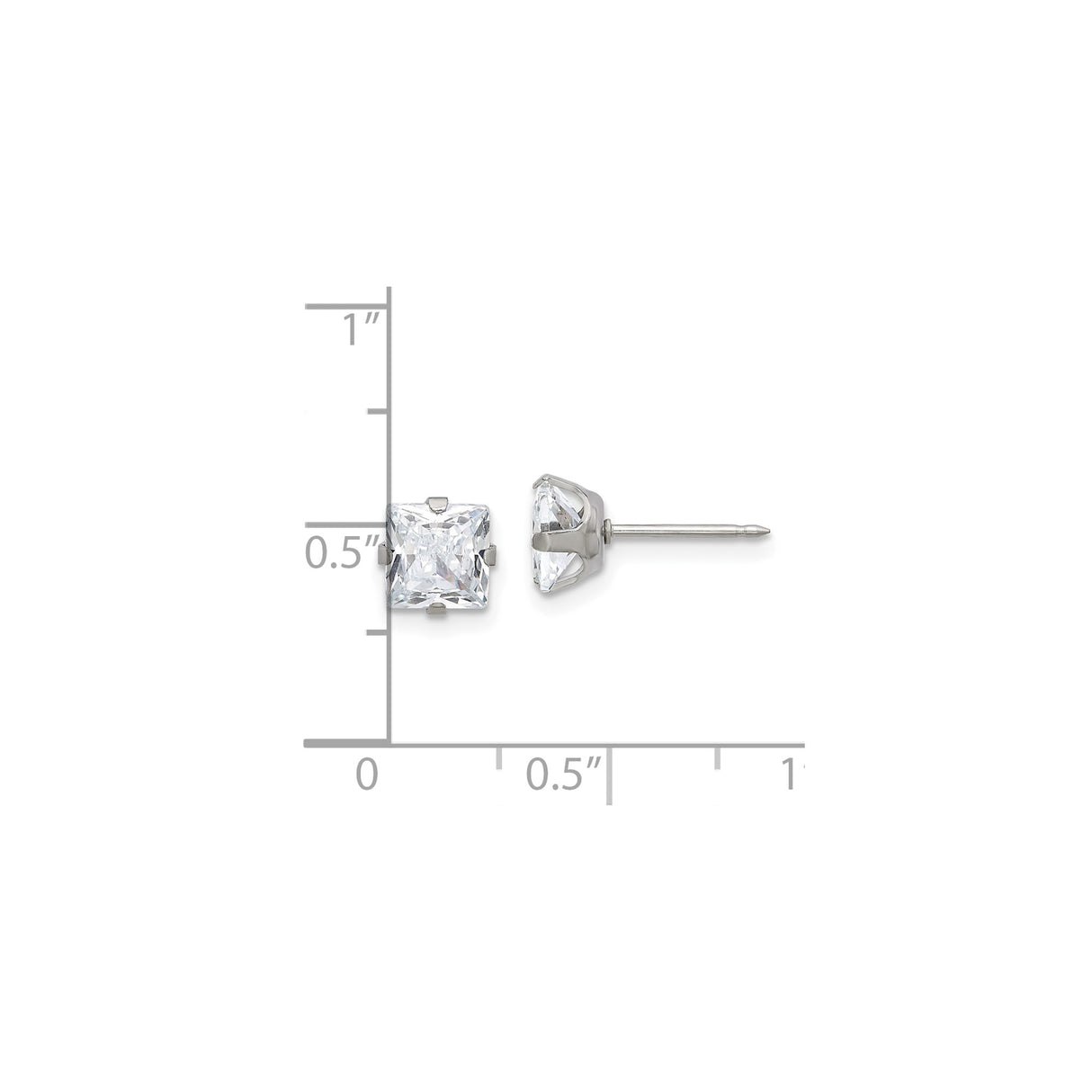 Stainless Steel Square CZ Stud Earrings Four Prong Setting
