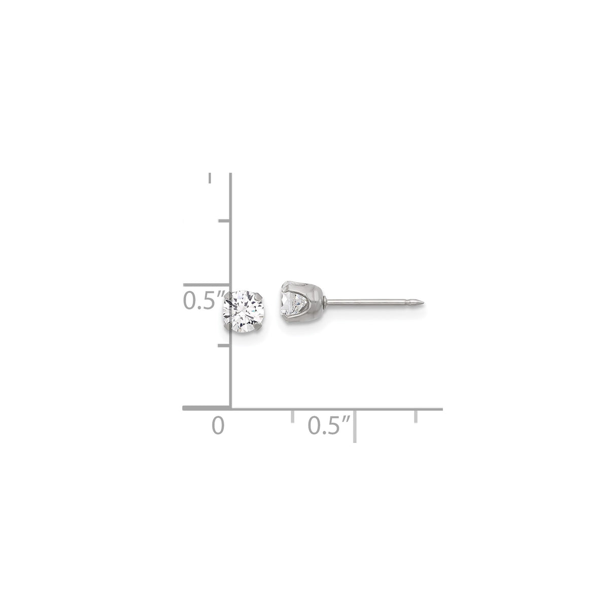 316 Stainless Steel Stud Earrings with 4mm Round Cubic Zirconia in 4-Prong Setting
