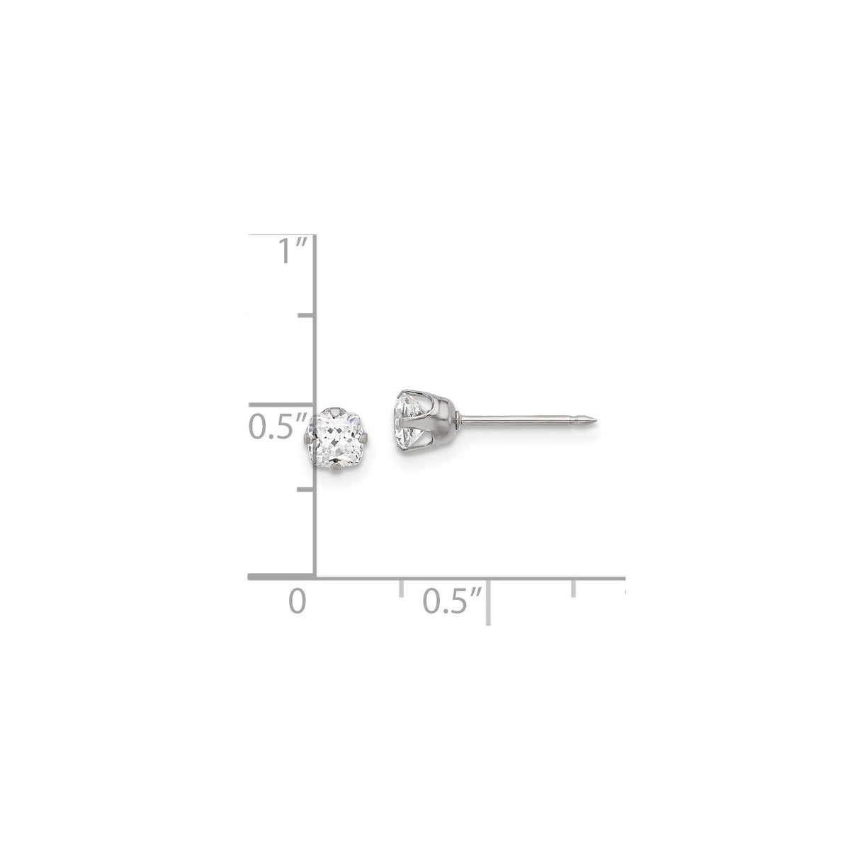 Stainless Steel Stud Earrings with Cushion Cut Cubic Zirconia, Four Prong Setting, Minimalist Style