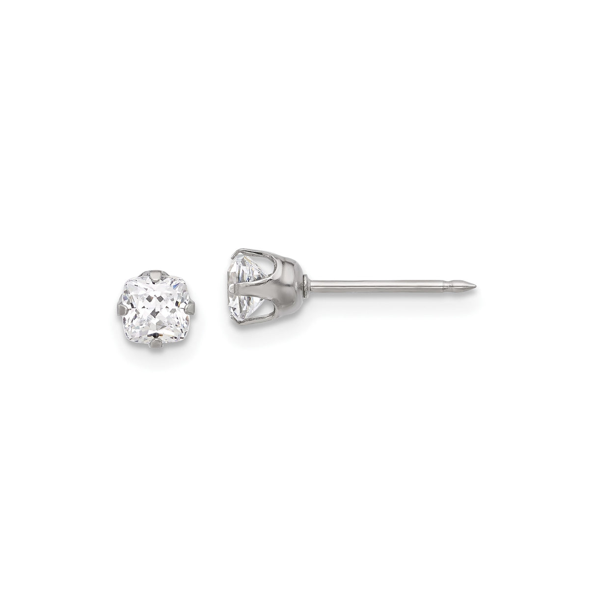 Stainless Steel Stud Earrings with Cushion Cut Cubic Zirconia, Four Prong Setting, Minimalist Style