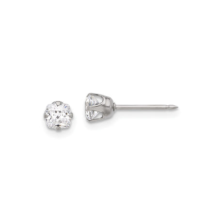 Stainless Steel Stud Earrings with Cushion Cut Cubic Zirconia, Four Prong Setting, Minimalist Style