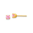 14k Yellow Gold Stud Earrings with Pink Gemstone, Classic Round Cut Four Prong Setting
