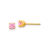 14k Yellow Gold Stud Earrings with Pink Gemstone, Classic Round Cut Four Prong Setting