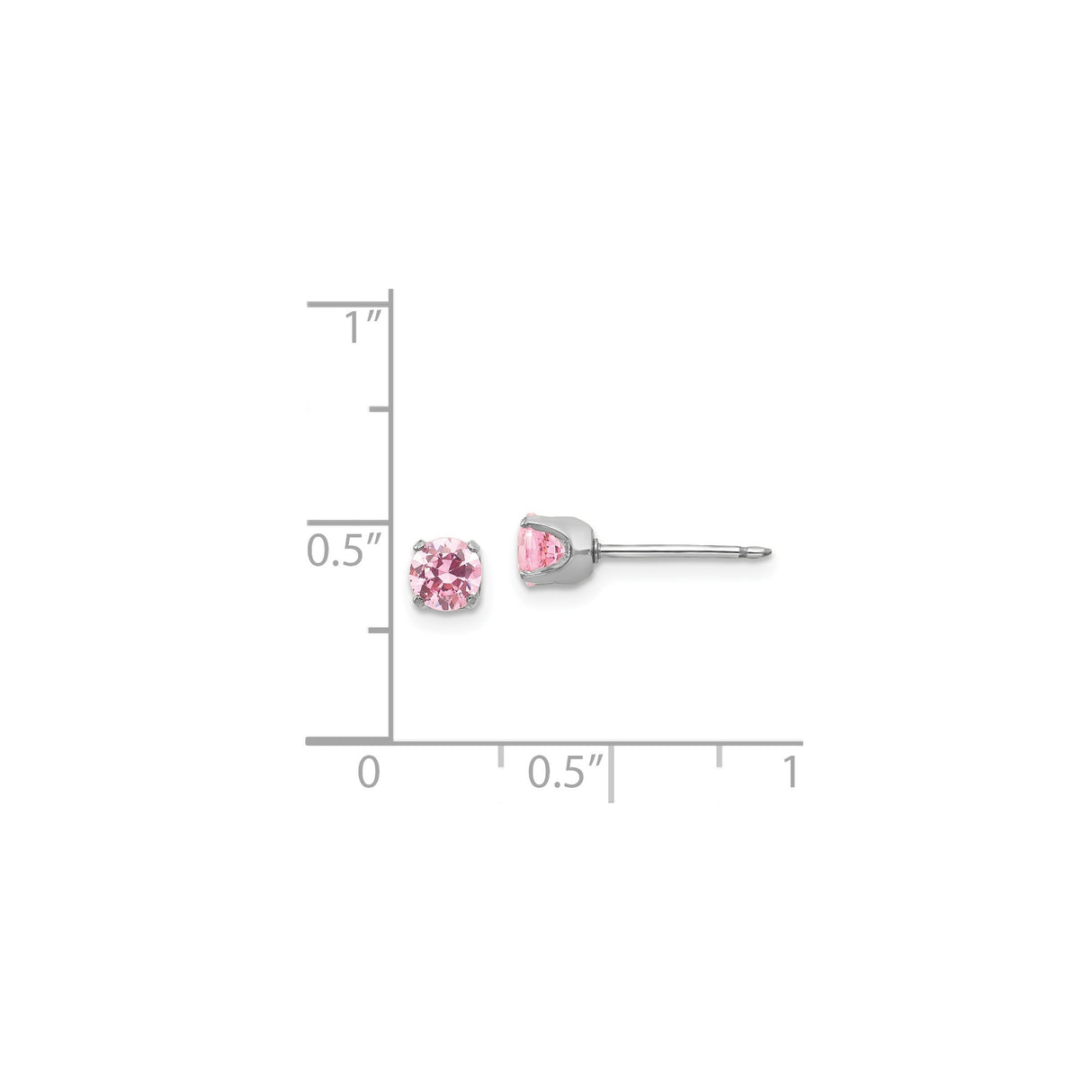 14k White Gold Stud Earrings with Round Pink Cubic Zirconia in Four Prong Setting