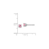 14k White Gold Stud Earrings with Round Pink Cubic Zirconia in Four Prong Setting