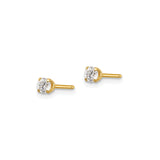 14k Yellow Gold Stud Earrings with Clear Round Cut Gemstones, Four Prong Solitaire Style
