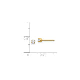 14k Yellow Gold Stud Earrings with Clear Round Cut Gemstones, Four Prong Solitaire Style