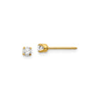 14k Yellow Gold Stud Earrings with Clear Round Cut Gemstones, Four Prong Solitaire Style