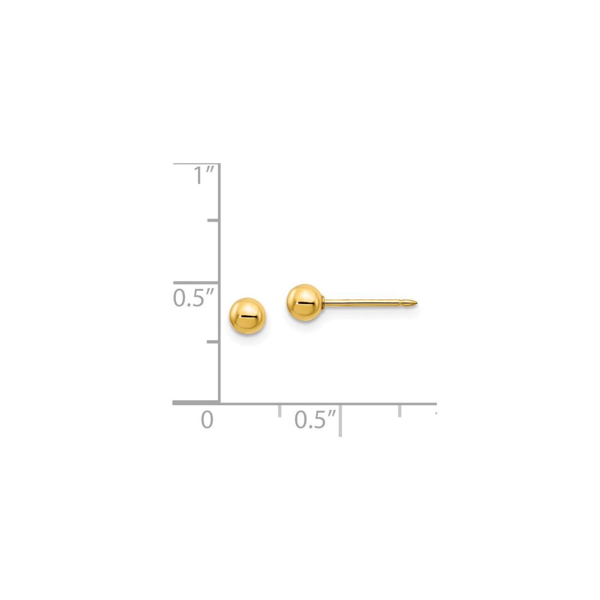 14k Yellow Gold Ball Stud Earrings, Polished Sphere Posts with Long Backs, Minimalist Design for Women