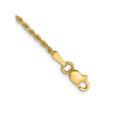 14K Yellow Gold 1.5 mm Rope Chain Anklet, Polished