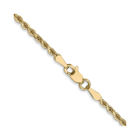 14K Yellow Gold 2 mm Rope Chain Necklace, Polished alternate angle