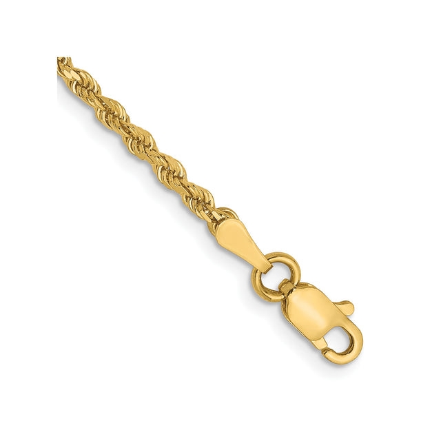 14K Yellow Gold 2 mm Rope Chain Bracelet, Polished