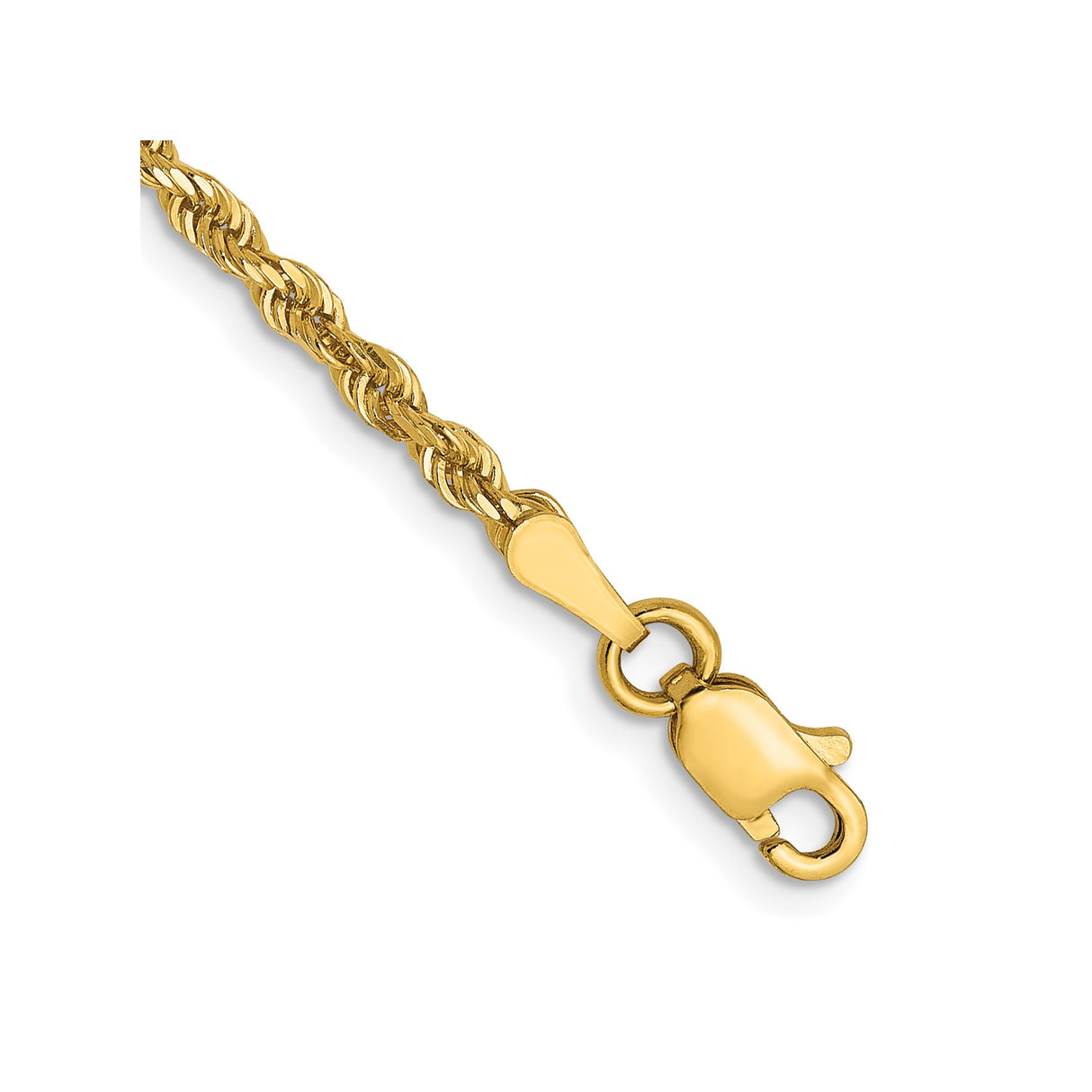 14K Yellow Gold 2.5 mm Rope Chain Bracelet, Polished