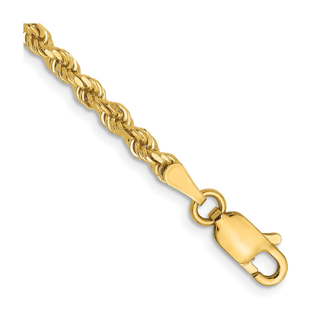 14K Yellow Gold 2.75 mm Rope Chain Bracelet, Polished