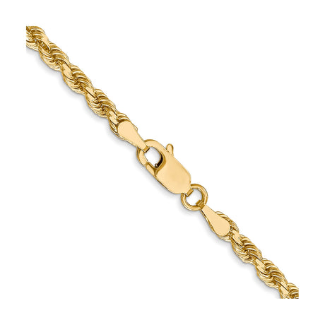14K Yellow Gold 3 mm Rope Chain Necklace, Polished alternate angle