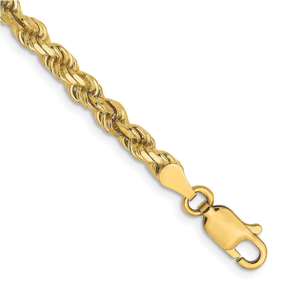 14K Yellow Gold 3.5 mm Rope Chain Bracelet, Polished shown for scale