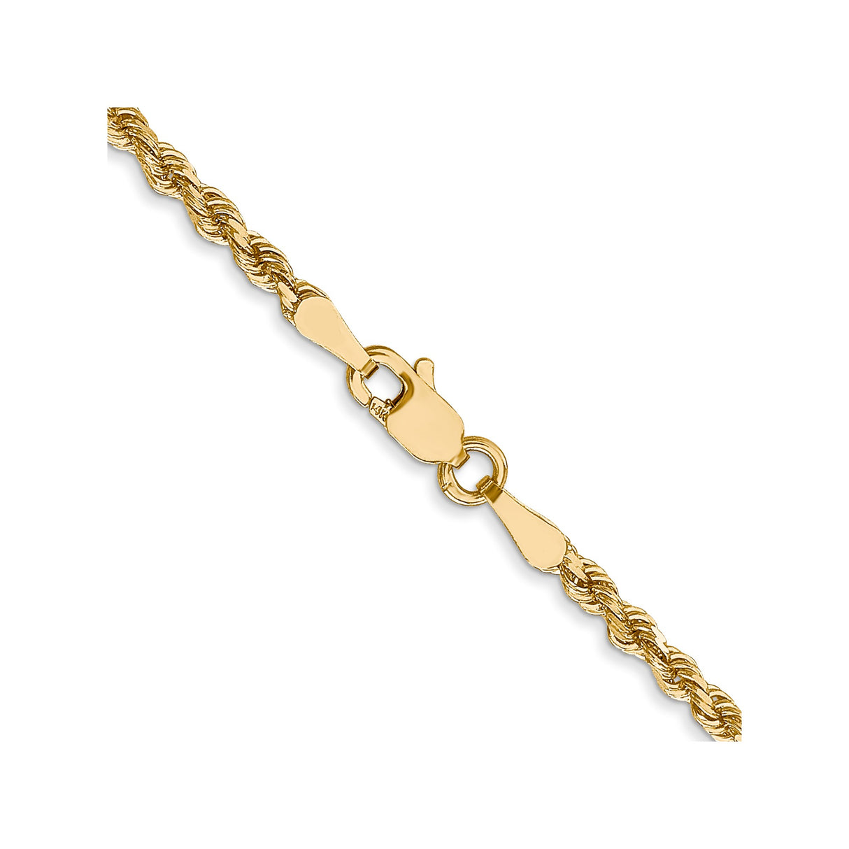 14K Yellow Gold 2.5 mm Rope Chain Necklace, Polished alternate angle