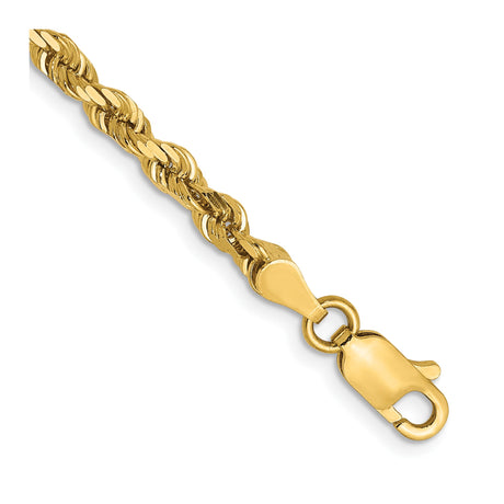 14K Yellow Gold 3.5 mm Rope Chain Bracelet, Polished shown for scale