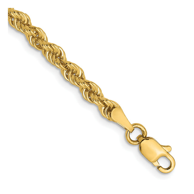 14K Yellow Gold 3 mm Rope Chain Bracelet, Polished