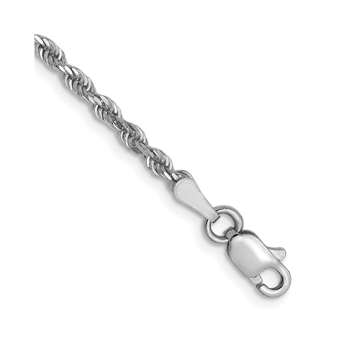 14K White Gold 2.5 mm Rope Chain Bracelet, Polished