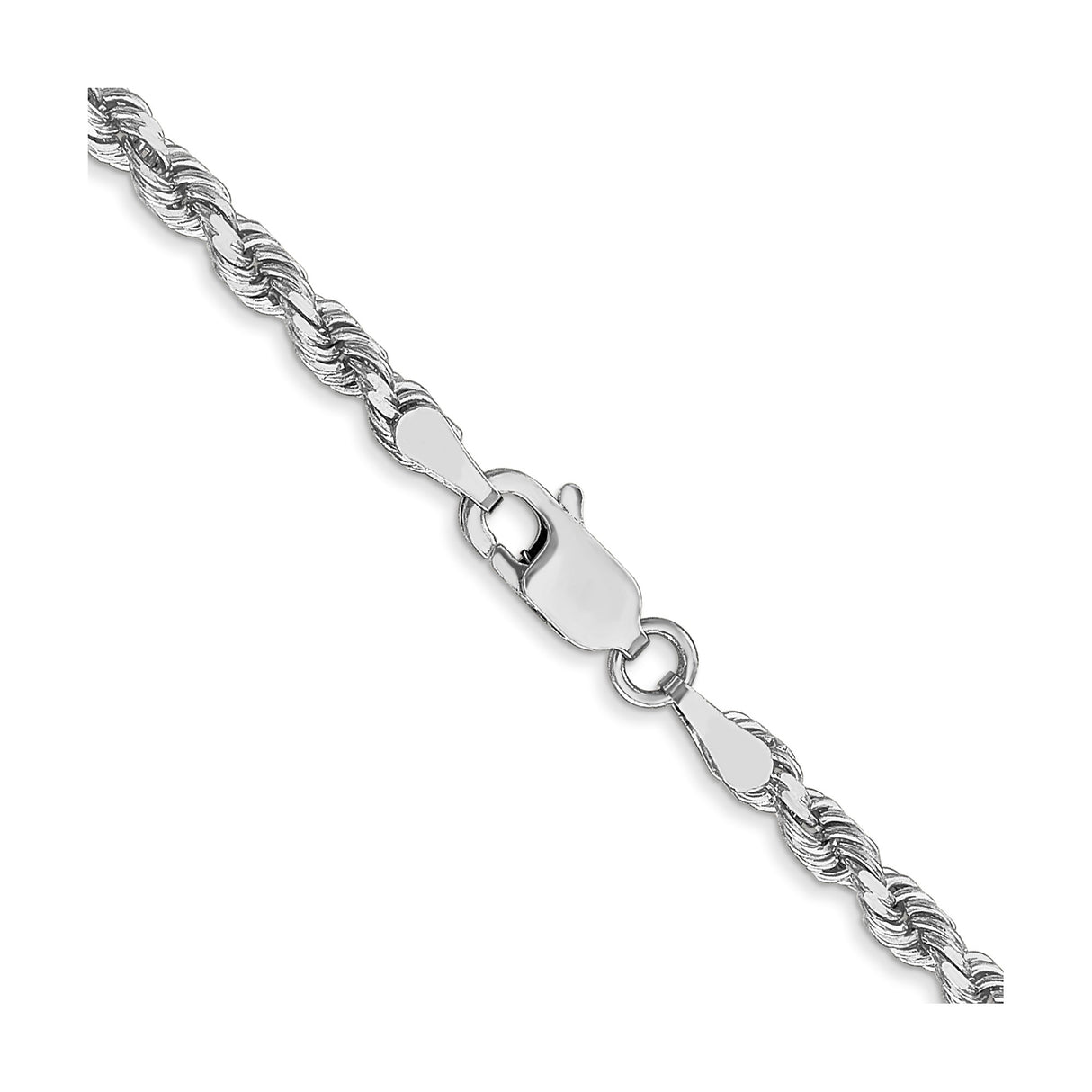 14K White Gold 3 mm Rope Chain Necklace, Polished alternate angle