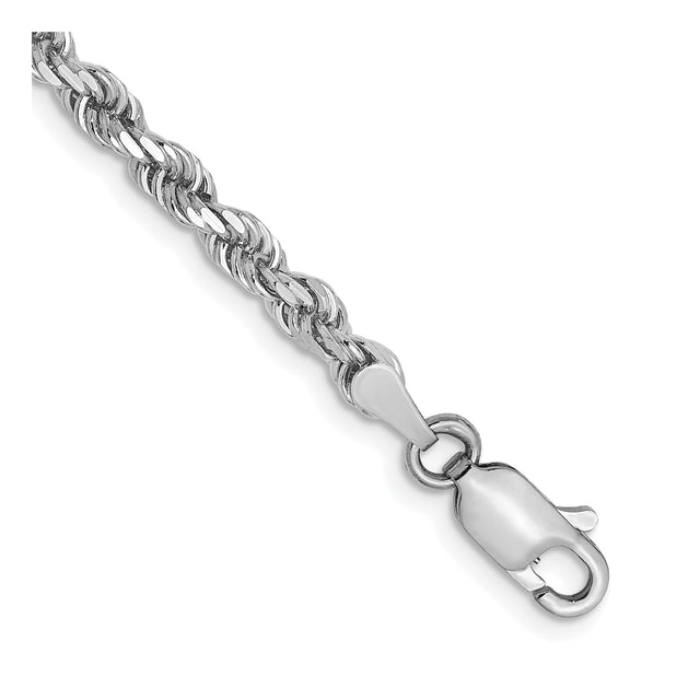 14K White Gold 3 mm Rope Chain Bracelet, Polished