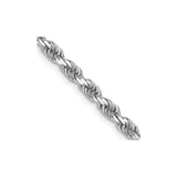 14K White Gold 3 mm Rope Chain Necklace, Polished detail view