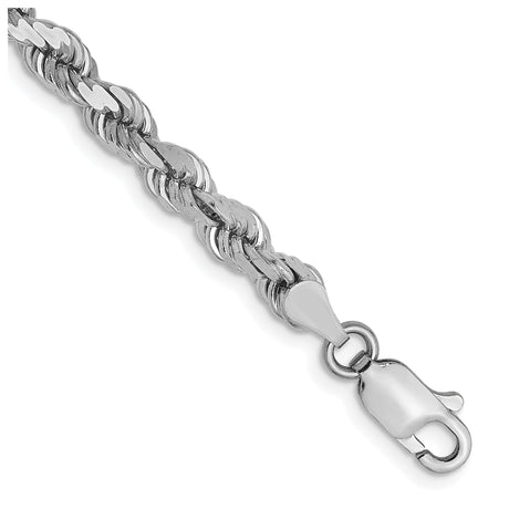 14K White Gold 4 mm Rope Chain Bracelet, Polished shown for scale