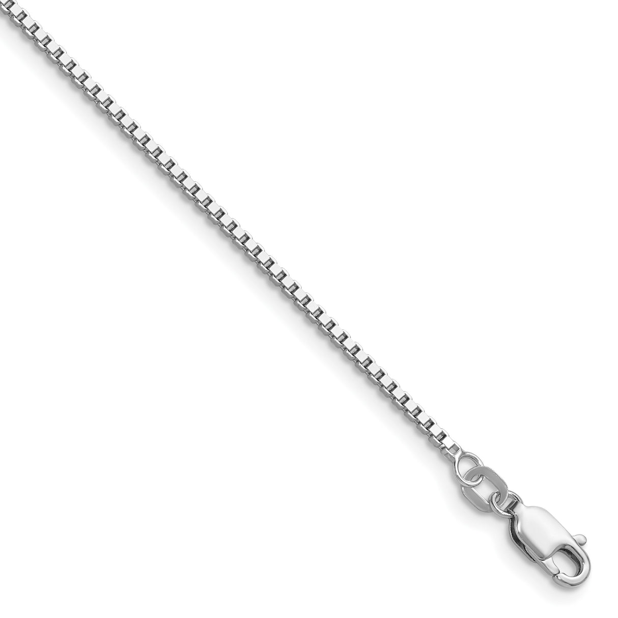 14K White Gold 1.3 mm Box Chain Necklace, Polished detail view