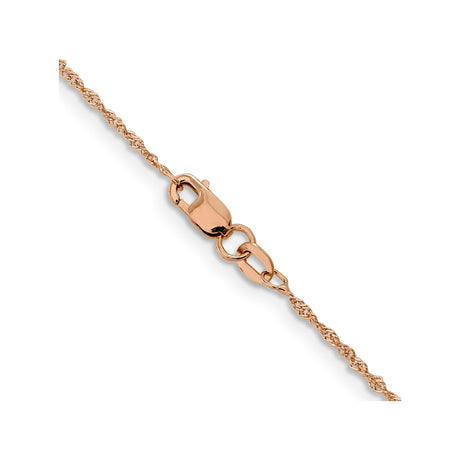 14K Rose Gold 1 mm Singapore Chain Necklace, Polished alternate angle