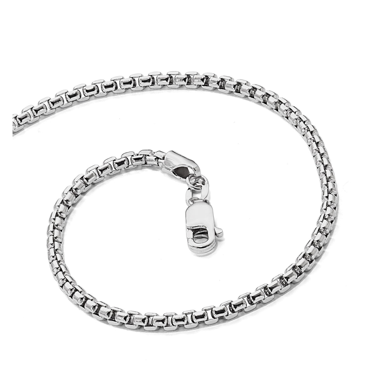 14K White Gold 2.4 mm Box Chain Necklace, Polished detail view