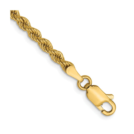 14K Yellow Gold 2.25 mm Rope Chain Bracelet, Polished