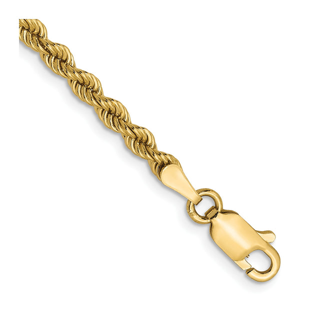 14K Yellow Gold 2.75 mm Rope Chain Bracelet, Polished