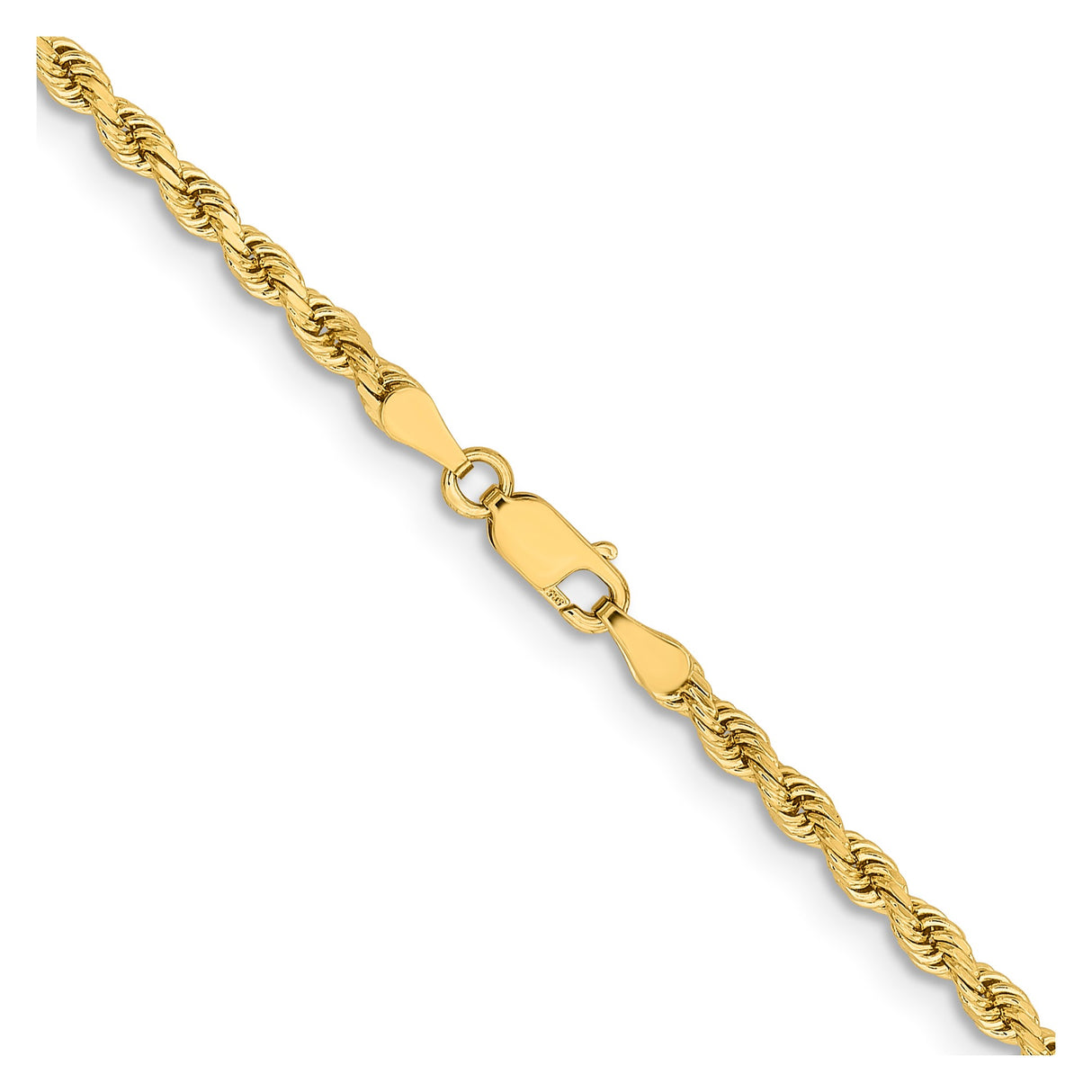 14K Yellow Gold 3.25 mm Rope Chain Necklace, Polished alternate angle
