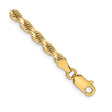 14K Yellow Gold 3.25 mm Rope Chain Bracelet, Polished shown for scale