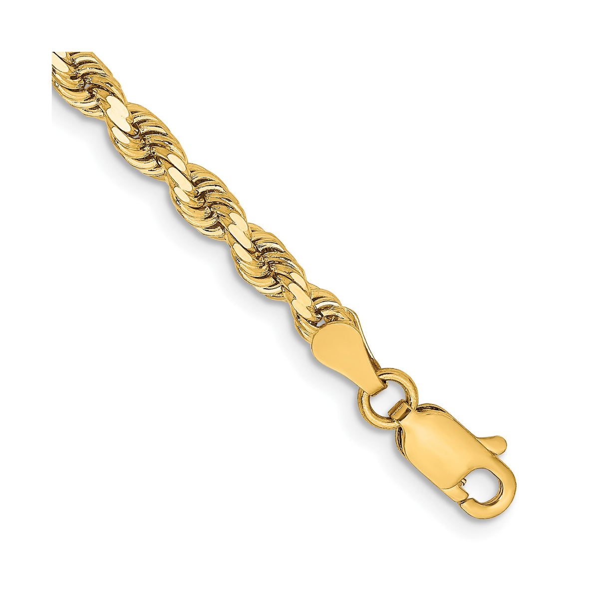 14K Yellow Gold 3.25 mm Rope Chain Bracelet, Polished shown for scale