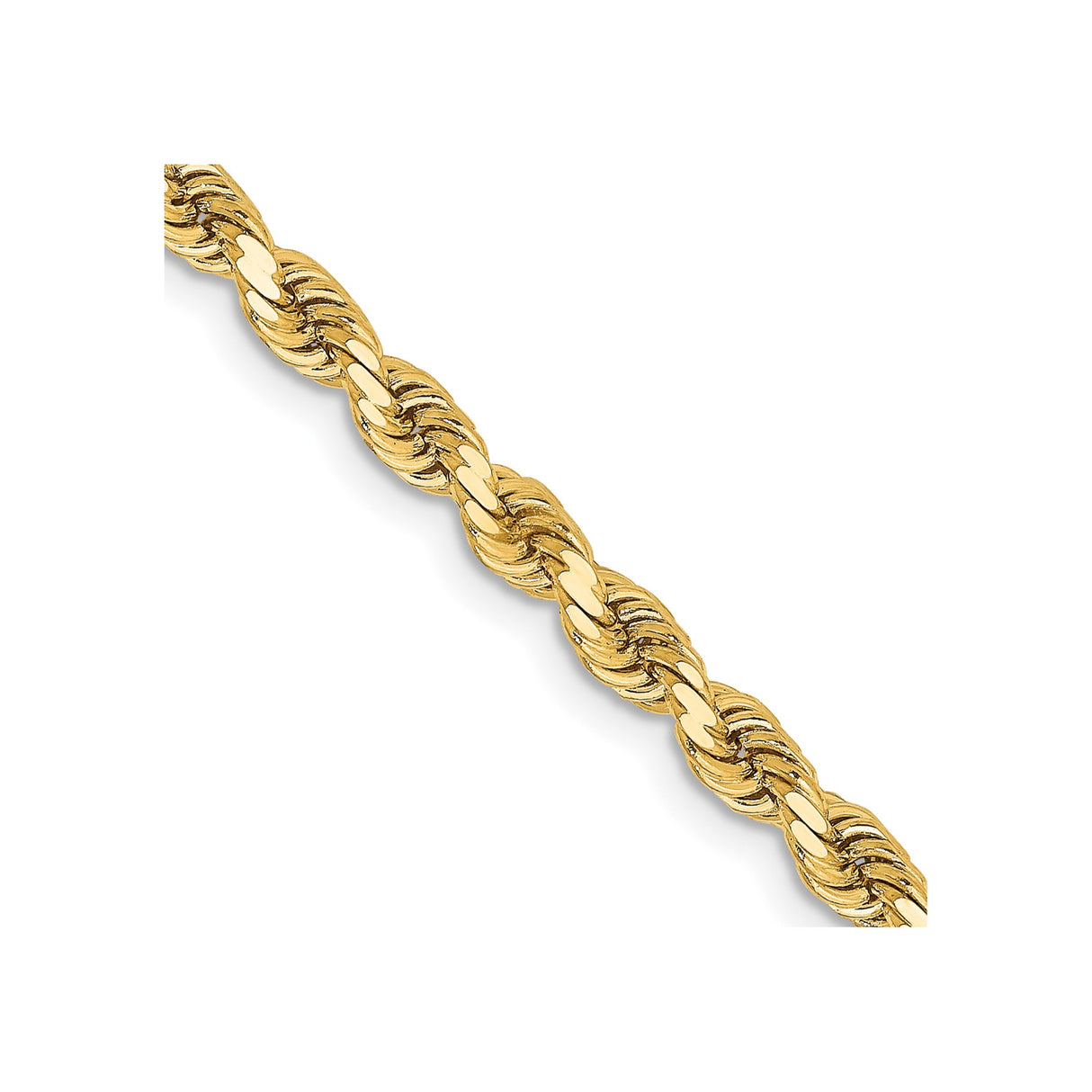 14K Yellow Gold 3.25 mm Rope Chain Necklace, Polished detail view