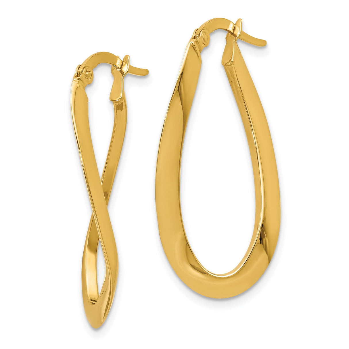 14k Yellow Gold Twisted Teardrop Hoop Earrings, Sleek Polished Oval Style for Women