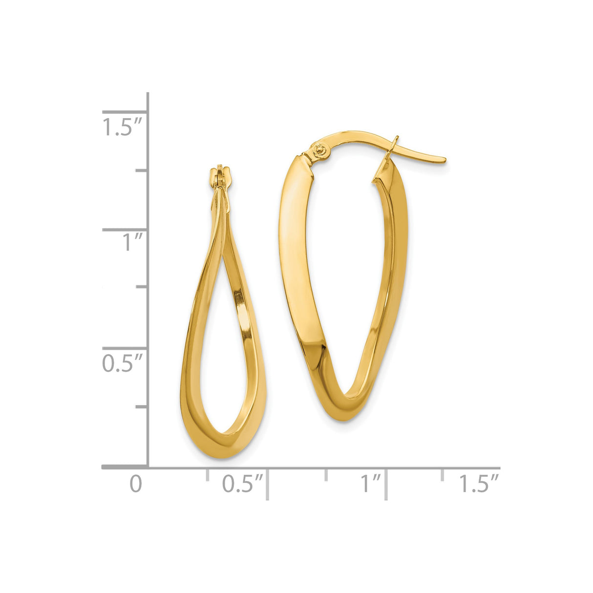 14k Yellow Gold Twisted Teardrop Hoop Earrings, Sleek Polished Oval Style for Women