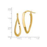 14k Yellow Gold Twisted Teardrop Hoop Earrings, Sleek Polished Oval Style for Women