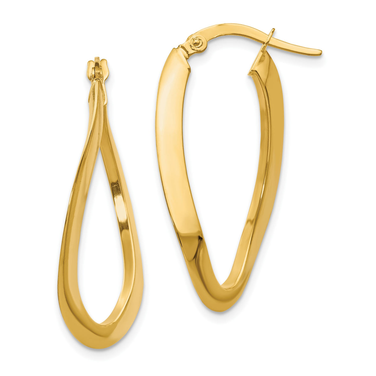 14k Yellow Gold Twisted Teardrop Hoop Earrings, Sleek Polished Oval Style for Women
