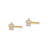 14k Yellow Gold Flower Stud Earrings with Six Round Clear Stones, Dainty Floral Design for Women