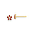 14k Yellow Gold Flower Stud Earrings with Red and White Gemstones, Dainty Floral Design