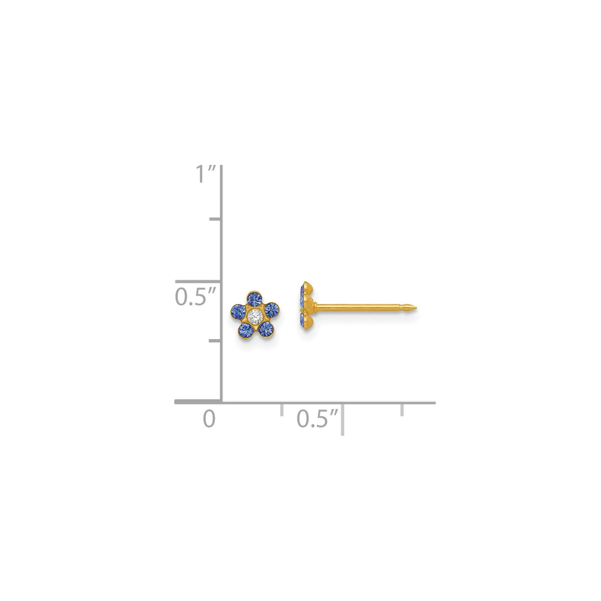 14k Yellow Gold Flower Stud Earrings with Six Blue Gemstones and White Center Stone