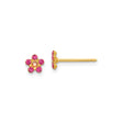 14k Yellow Gold Flower Stud Earrings with Pink Gemstones, Dainty Floral Design for Women and Girls