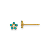14k Yellow Gold Flower Stud Earrings with Blue and White Gemstones, Dainty Floral Design
