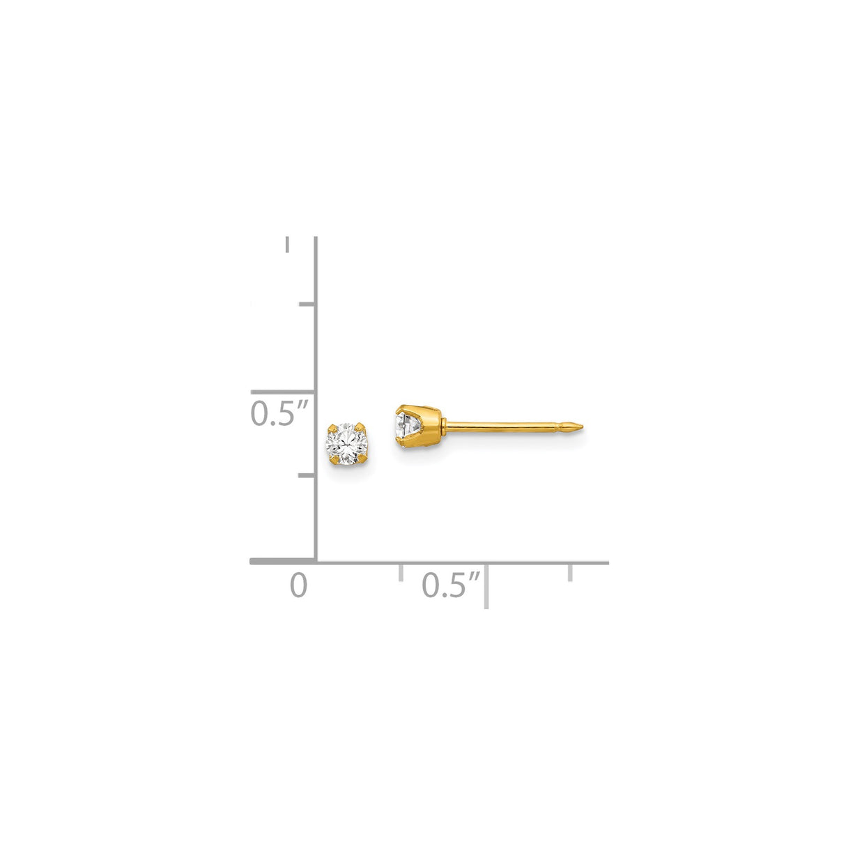14k Yellow Gold Solitaire Stud Earrings with Round Clear Gemstone, Classic Four Prong Setting