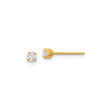 14k Yellow Gold Stud Earrings with Round Cut Cubic Zirconia in Solitaire Four Prong Setting