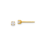 14k Yellow Gold Stud Earrings with Round Cut Cubic Zirconia in Solitaire Four Prong Setting