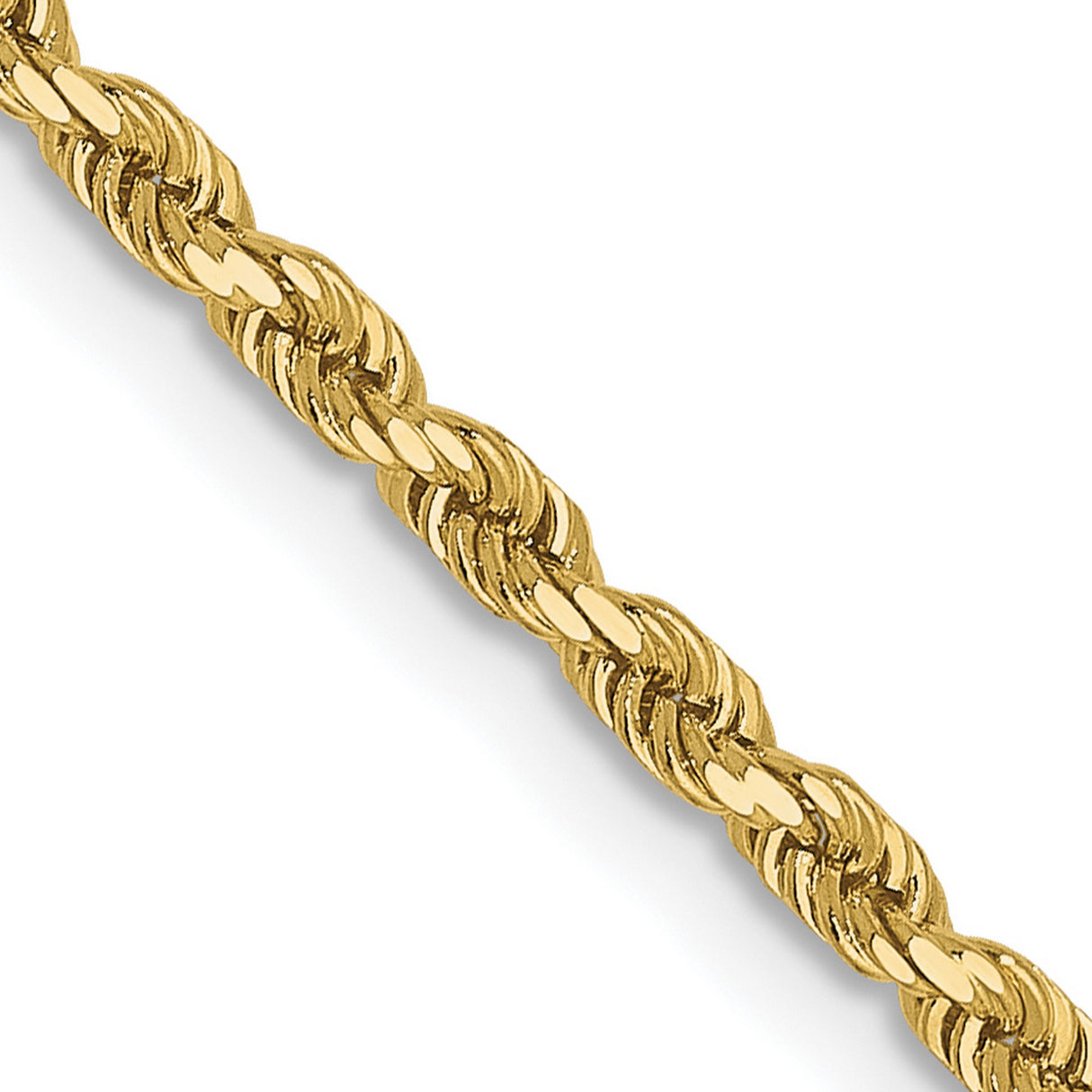 10K Yellow Gold 2 mm Rope Chain Necklace, Polished detail view